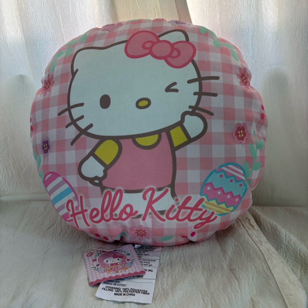 Hello Kitty pink and white plaid pillow. NWT. 11”x16”.